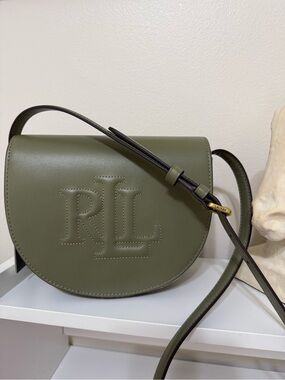 Ralph Lauren Whitley Pre-Spring Green RL Embossed Leather Crossbody